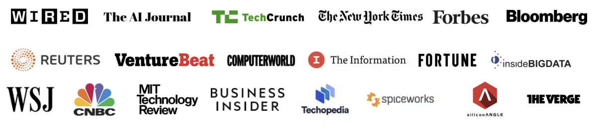 Media outlets covering Voxus PR clients: Wired, TechCrunch, The New York Times, Forbes, Bloomberg, Reuters, VentureBeat, Computerworld, The Information, Fortune, WSJ, CNBC, MIT Technology Review, Business Insider, SiliconANGLE, The Verge and more