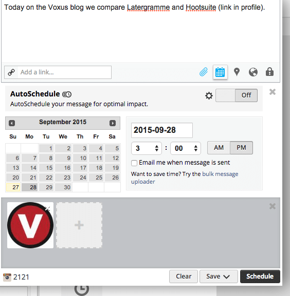 Screenshot of Scheduling on Hootsuite