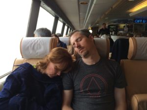 Chris Crowe, Voxus operations director, and his wife napping on the way to Victoria.